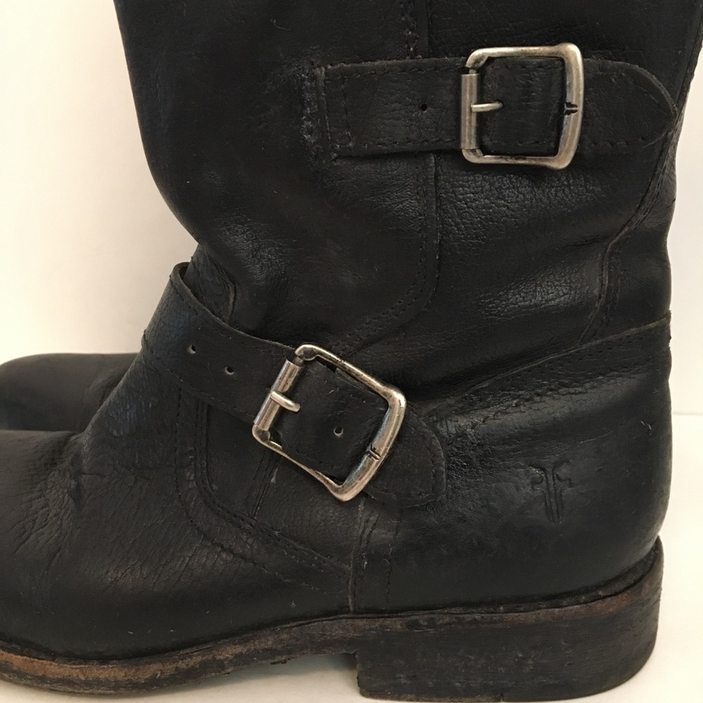 Black Leather Buckle Boots - Picture 4 of 9